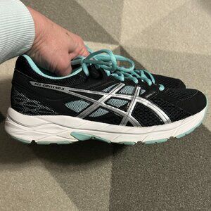 ASICS Gel-Contend 3 Black/Silver/Aqua Sneakers Women's Size 8‎